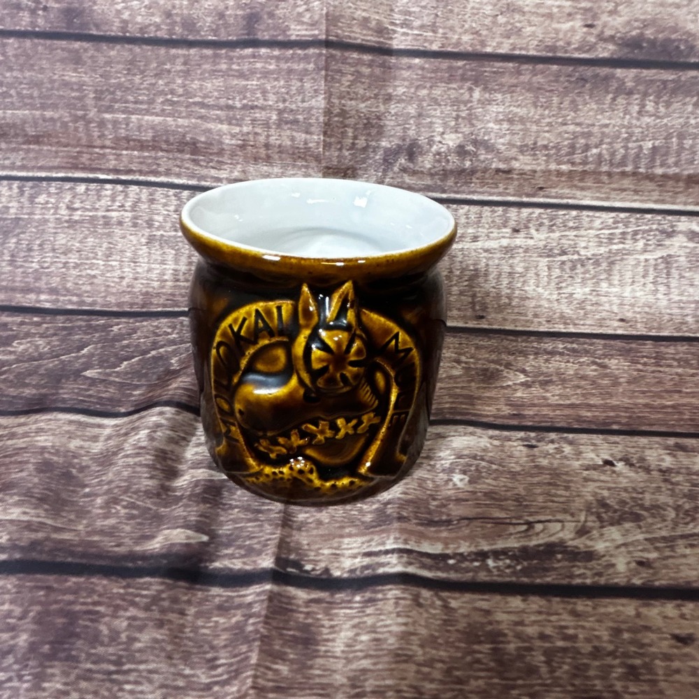 Vintage Sheraton Molokai Mule Ride Tiki‎ Mug Brown Ceramic Hawaii Souvenir 4in